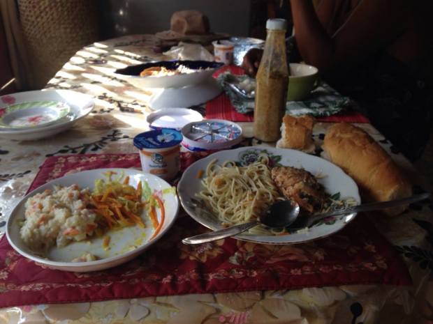 Breakfast every morning at my host family in Manara: carbs on top of carbs.